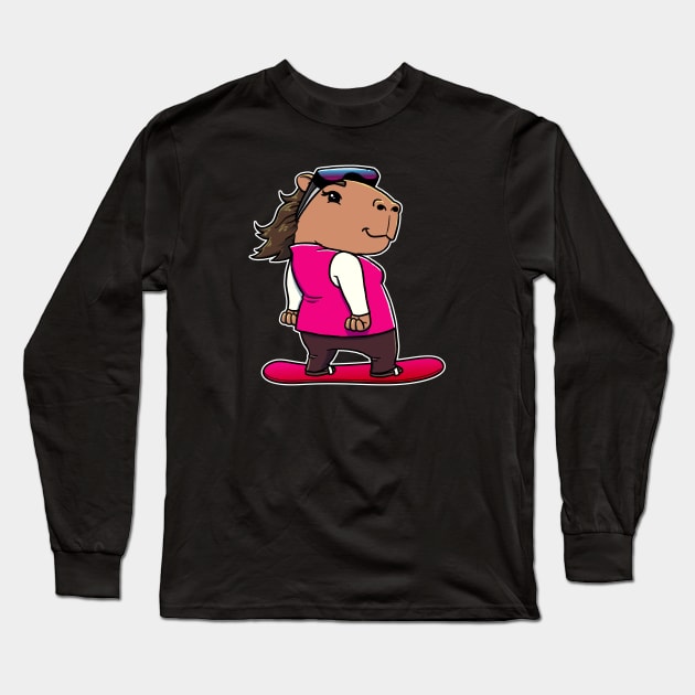 Capybara Snowboarder Girl Snowboarding Long Sleeve T-Shirt by capydays